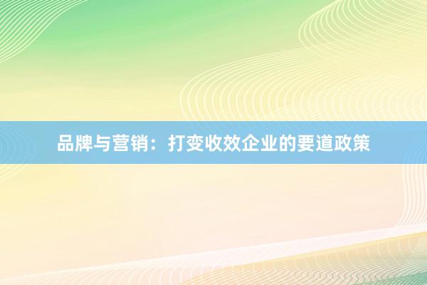 品牌与营销：打变收效企业的要道政策